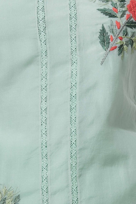 Neeta Bhargava Green Silk, Cotton, Organza Inner V Neckline, Kurta Embroidered Set at Aza Fashions Neeta Bhargava_Green Silk, Cotton, Organza Inner V Neckline, Kurta Embroidered Set _at_Aza_Fashions