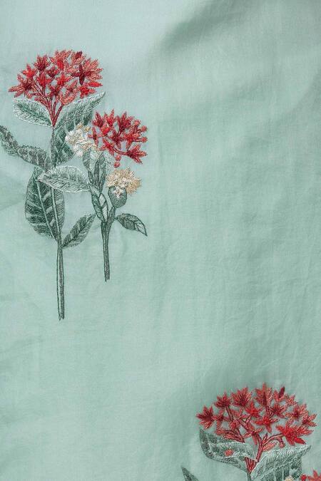 Neeta Bhargava Green Silk, Cotton, Organza Round Neck Embroidered Kurta at Aza Fashions Neeta Bhargava_Green Silk, Cotton, Organza Round Neck Embroidered Kurta _at_Aza_Fashions