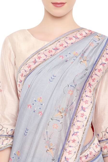 Soup By Sougat Paul_Blue Chanderi Round Printed Saree With Blouse_at_Aza_Fashions