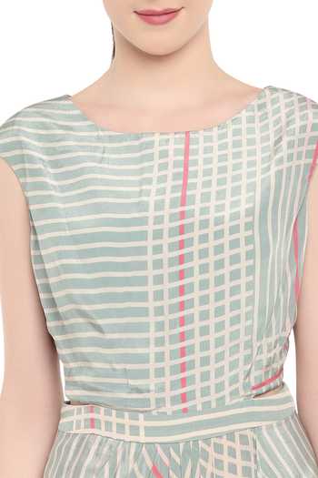 Buy_Soup By Sougat Paul_Beige Printed Draped Dress With Jacket _Online_at_Aza_Fashions