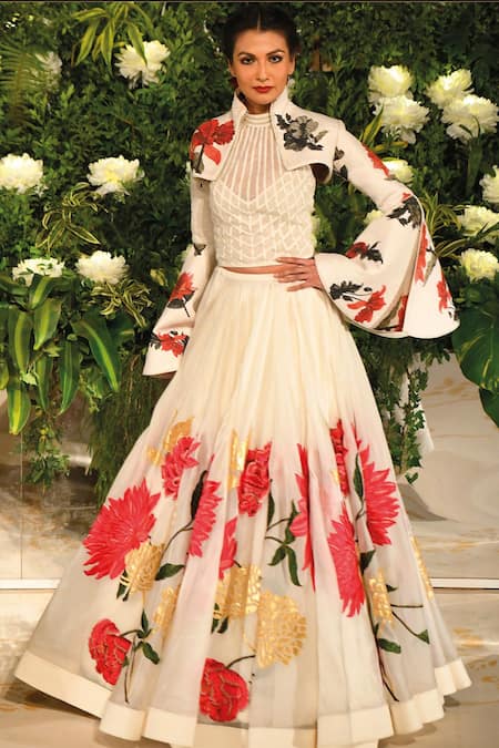 Buy Off White Organza Applique Floral Embroidered Skirt For Women by Rohit  Bal Online at Aza Fashions.