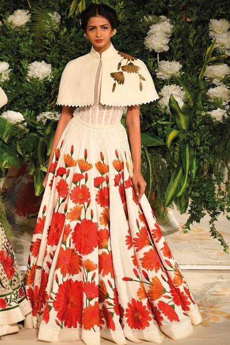 Shop Rohit Bal Off White Lehenga Chandericorset Net Applique Floral Embroidered With Corset at Aza Fashions Shop_Rohit Bal_Off White Lehenga Chandericorset Net Applique Floral Embroidered With Corset_at_Aza_Fashions