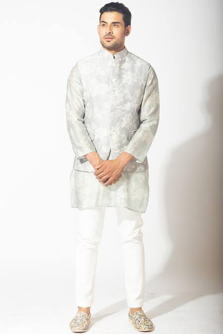 Buy_Varun Bahl_White Chanderi Nehru Jacket Set_Online_at_Aza_Fashions