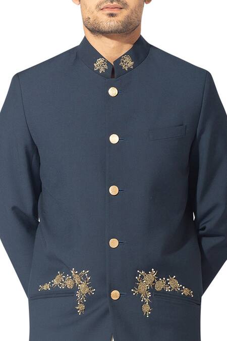 Buy Varun Bahl Blue Suiting Embroidered Bandhgala Set Online at Aza Fashions Buy_Varun Bahl_Blue Suiting Embroidered Bandhgala Set_Online_at_Aza_Fashions