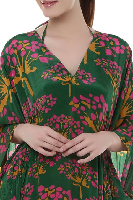 Buy_Masaba_Green Crepe Printed Kaftan_Online_at_Aza_Fashions