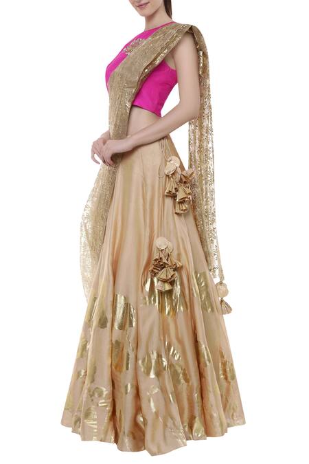 Masaba_Gold Organza Printed Lehenga Set_Online_at_Aza_Fashions
