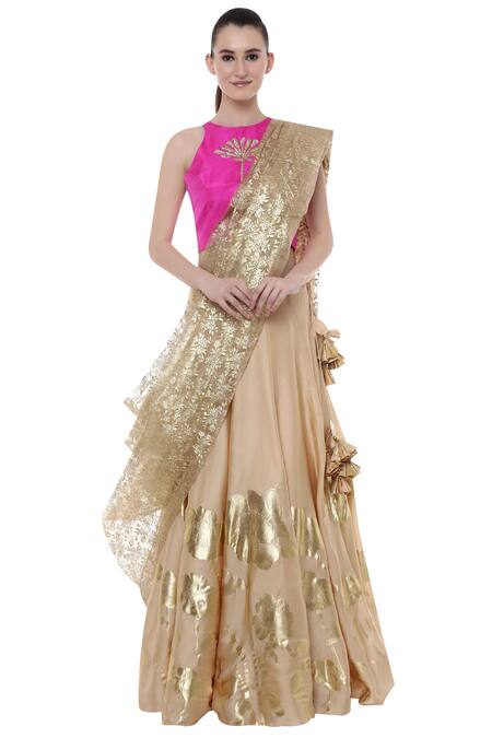 Buy_Masaba_Gold Organza Printed Lehenga Set_Online_at_Aza_Fashions