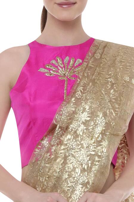 Shop_Masaba_Gold Organza Printed Lehenga Set_Online_at_Aza_Fashions