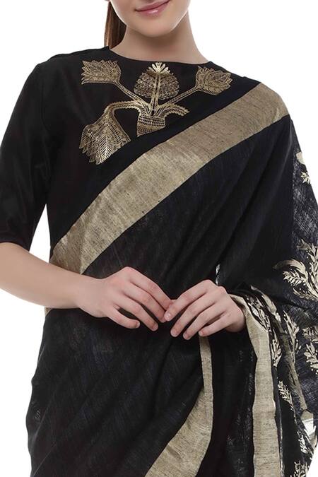 Shop Masaba Black Banarasi Printed Saree Online at Aza Fashions Shop_Masaba_Black Banarasi Printed Saree_Online_at_Aza_Fashions