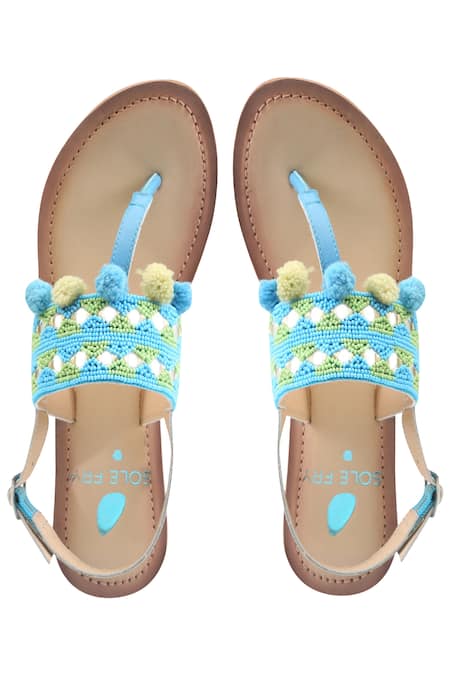 Shop_Sole Fry_Blue Bead Ankle Strap Sandals _at_Aza_Fashions