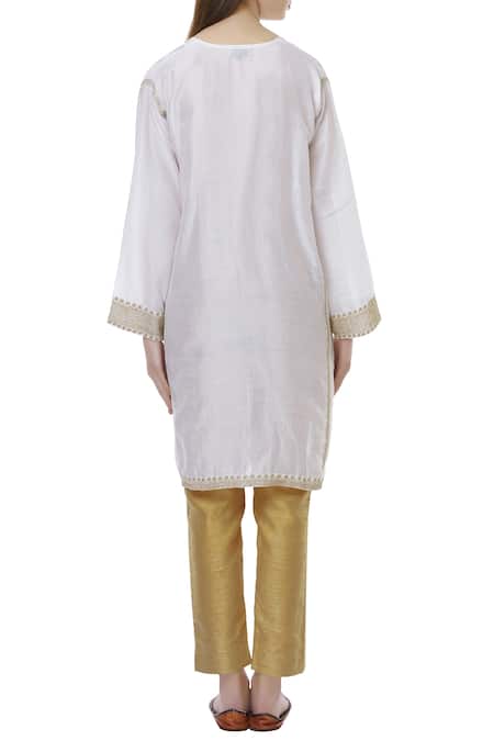 Shop Latha Puttanna White Chanderi Split Embroidered Kurta at Aza Fashions Shop_Latha Puttanna_White Chanderi Split Embroidered Kurta _at_Aza_Fashions