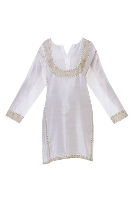 Shop Latha Puttanna White Chanderi Split Embroidered Kurta Online at Aza Fashions Shop_Latha Puttanna_White Chanderi Split Embroidered Kurta _Online_at_Aza_Fashions
