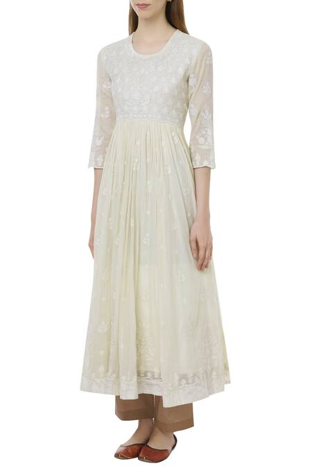 Buy Heli Shah White Chanderi Cotton Anarkali Kurta Online at Aza Fashions Buy_Heli Shah_White Chanderi Cotton Anarkali Kurta_Online_at_Aza_Fashions