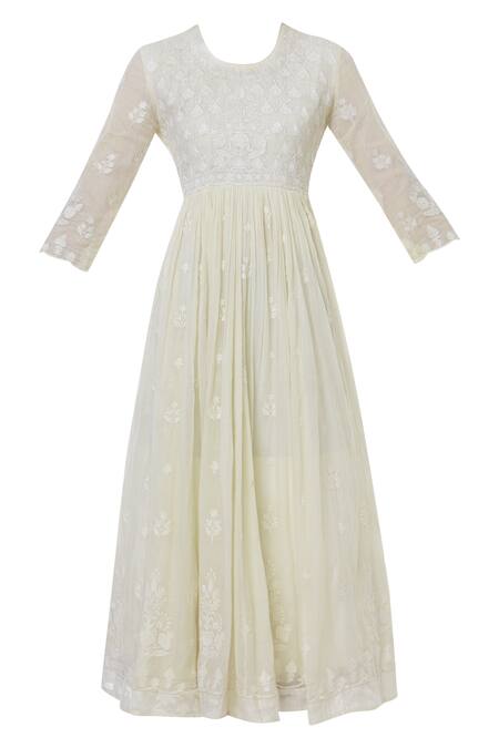 Shop Heli Shah White Chanderi Cotton Anarkali Kurta Online at Aza Fashions Shop_Heli Shah_White Chanderi Cotton Anarkali Kurta_Online_at_Aza_Fashions