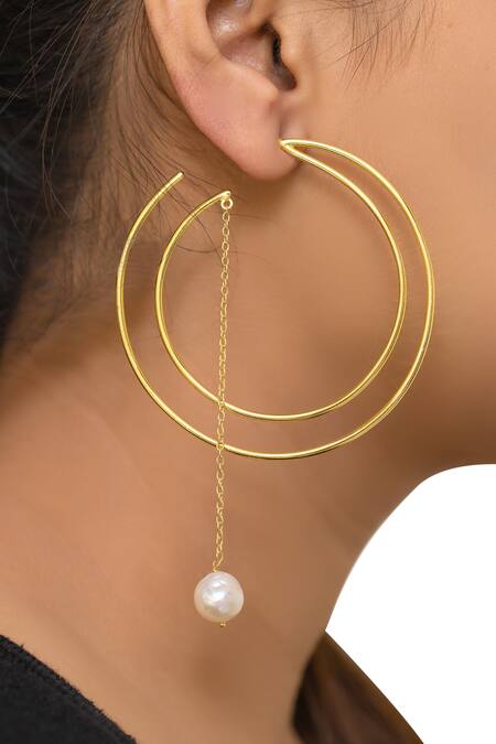 Shop_Varnika Arora_Gold Plated Beads Hoops_at_Aza_Fashions