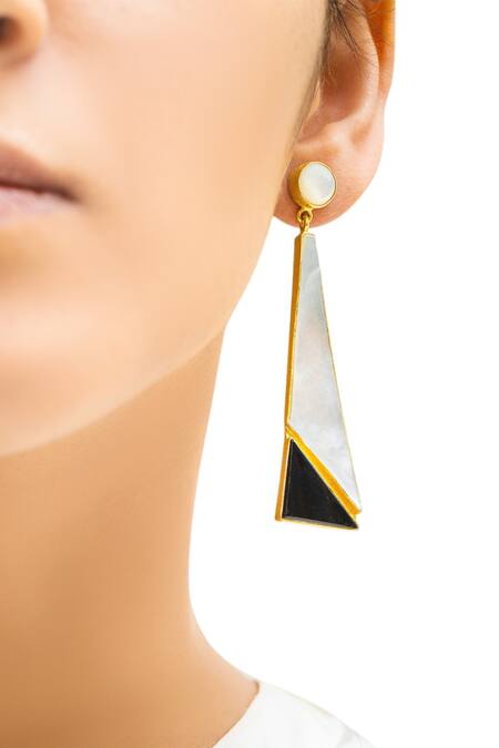 Varnika Arora_Black Stones Gold Plated Mismatch Earrings_Online_at_Aza_Fashions