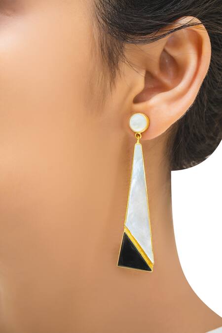 Buy_Varnika Arora_Black Stones Gold Plated Mismatch Earrings_Online_at_Aza_Fashions