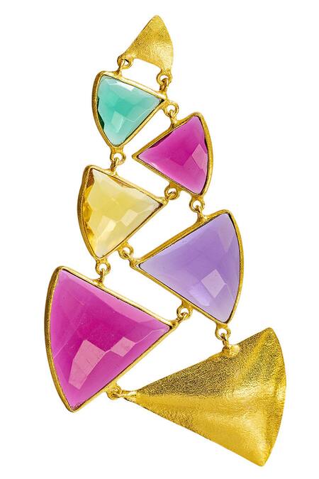 Varnika Arora_Gold Plated Stone Geometric Earrings_Online_at_Aza_Fashions