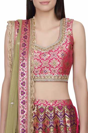 Buy_Bhumika Grover_Pink Banarasi Silk Lehenga Set_Online_at_Aza_Fashions