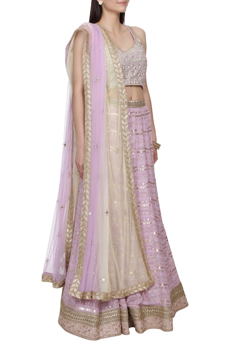 Bhumika Grover_Purple Raw Silk Embroidered Lehenga Set_Online_at_Aza_Fashions