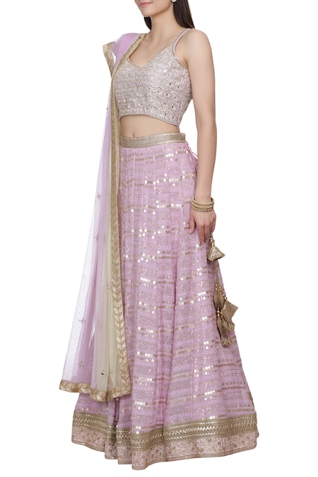 Buy_Bhumika Grover_Purple Raw Silk Embroidered Lehenga Set_Online_at_Aza_Fashions