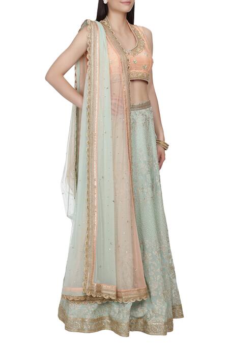 Bhumika Grover_Green Scoop Neckline Embroidered Lehenga Set_Online_at_Aza_Fashions