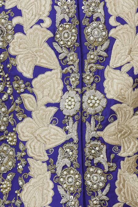 Sonali Gupta Blue Round Neck Embroidered Jacket Kurta And Dhoti Pant Set at Aza Fashions Sonali Gupta_Blue Round Neck Embroidered Jacket Kurta And Dhoti Pant Set _at_Aza_Fashions