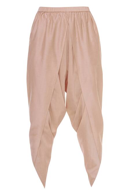 Shop_Sonali Gupta_Peach Blended Silk Mandarin Embroidered Peplum Tunic And Dhoti Pant Set  _Online_at_Aza_Fashions