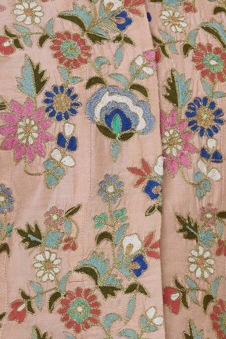 Sonali Gupta_Peach Blended Silk Mandarin Embroidered Peplum Tunic And Dhoti Pant Set  _at_Aza_Fashions