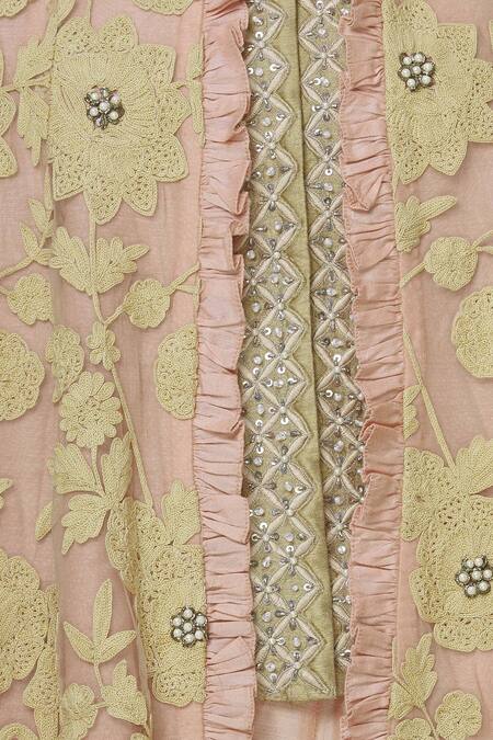 Sonali Gupta_Peach Blended Silk Jacket Embroidered Lehenga Set _at_Aza_Fashions