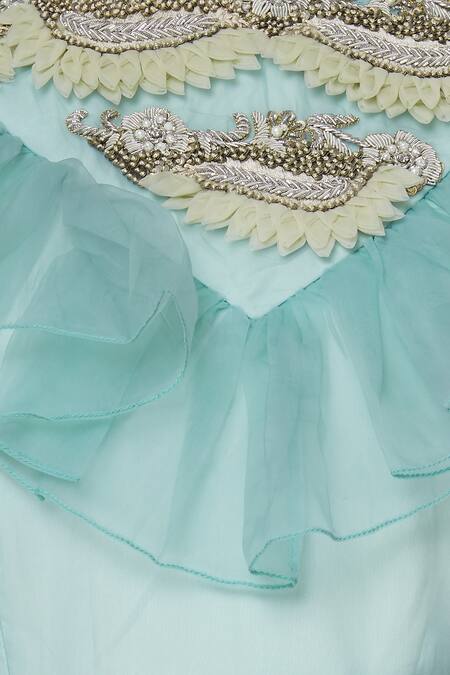 Sonali Gupta Blue Organza Round Neck Ruffle Anarkali Kurta at Aza Fashions Sonali Gupta_Blue Organza Round Neck Ruffle Anarkali Kurta _at_Aza_Fashions