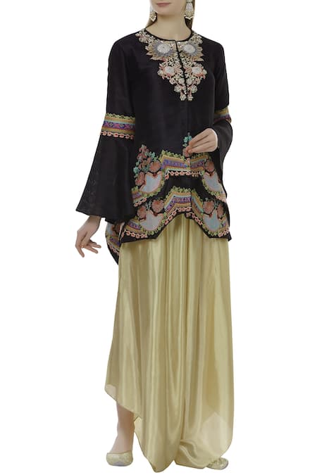 Sonali Gupta Black Round Neck Embroidered Jacket Kurta And Pant Set  