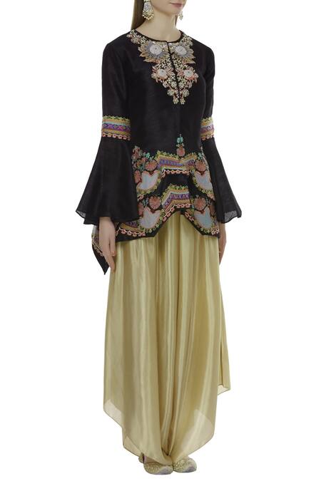 Sonali Gupta_Black Round Neck Embroidered Jacket Kurta And Pant Set  _Online_at_Aza_Fashions