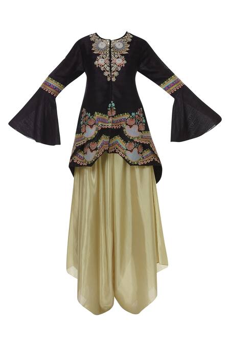 Buy_Sonali Gupta_Black Round Neck Embroidered Jacket Kurta And Pant Set  _Online_at_Aza_Fashions