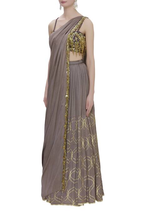 Shop Salian By Anushree Grey Modal Satin Sweetheart Neck Foil Print Lehenga Set Online at Aza Fashions Shop_Salian By Anushree_Grey Modal Satin Sweetheart Neck Foil Print Lehenga Set_Online_at_Aza_Fashions