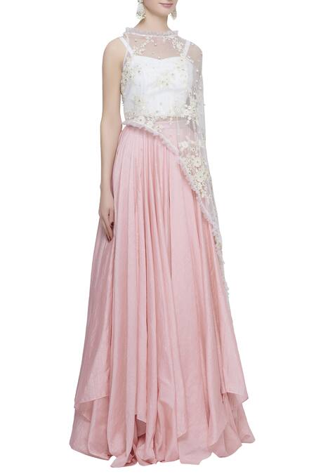Divya Kanakia_Pink Flared Lehenga With Embroidered Top _Online_at_Aza_Fashions