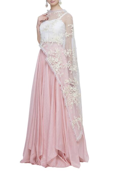 Buy_Divya Kanakia_Pink Flared Lehenga With Embroidered Top _Online_at_Aza_Fashions