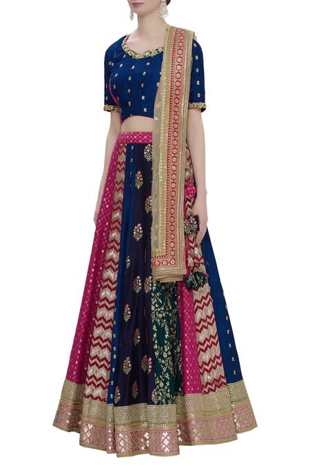 Divya Kanakia_Multi Color Raw Silk, Net, Pure Brocade Sequin, Nalki Embroidered Lehenga Set _Online_at_Aza_Fashions