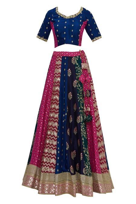 Buy_Divya Kanakia_Multi Color Raw Silk, Net, Pure Brocade Sequin, Nalki Embroidered Lehenga Set _Online_at_Aza_Fashions