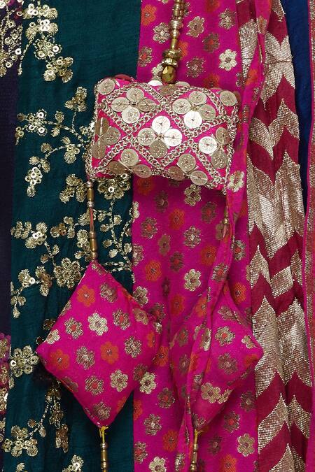Shop_Divya Kanakia_Multi Color Raw Silk, Net, Pure Brocade Sequin, Nalki Embroidered Lehenga Set _Online_at_Aza_Fashions