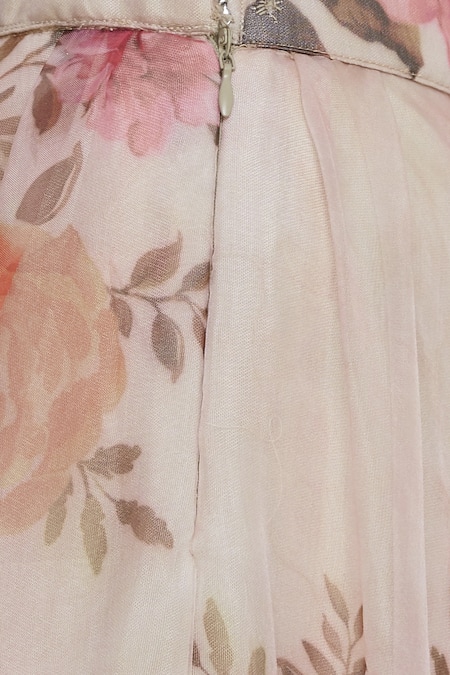 Shop_Divya Kanakia_Beige Organza Printed Lehenga Set _Online_at_Aza_Fashions