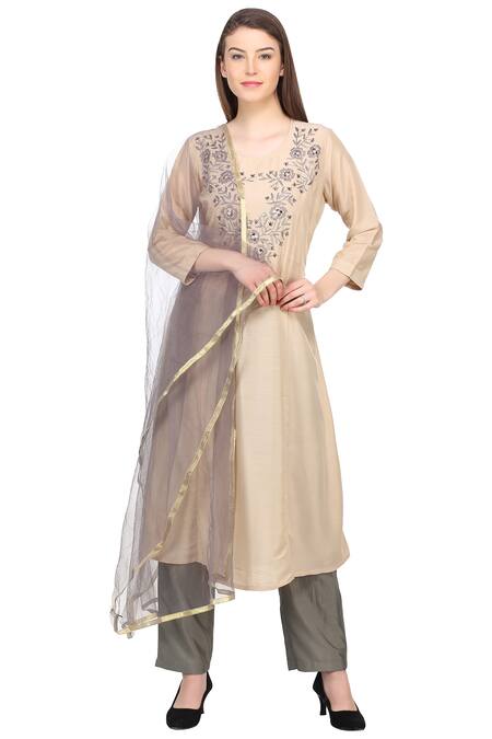Buy Adara Khan Beige Flared Kurta Set Online at Aza Fashions Buy_Adara Khan_Beige Flared Kurta Set _Online_at_Aza_Fashions
