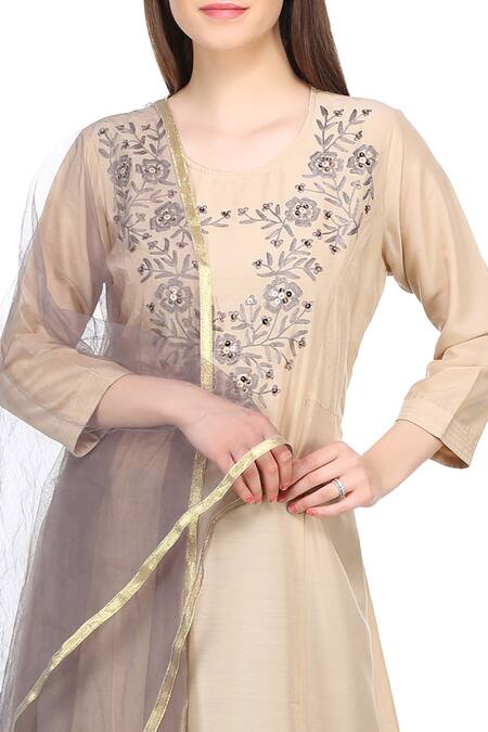 Adara Khan Beige Flared Kurta Set at Aza Fashions Adara Khan_Beige Flared Kurta Set _at_Aza_Fashions