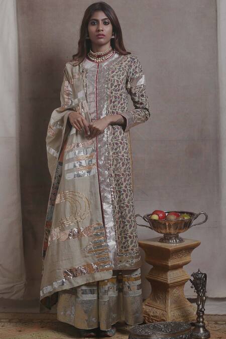 Divya Sheth_White Cotton Round Embroidered Kurta And Palazzo Set _Online_at_Aza_Fashions