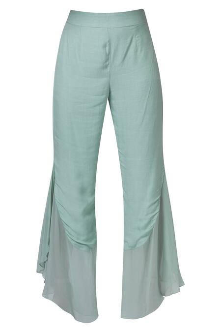 Shop_Aariyana Couture_Green Organza, Net, Georgette, Modal Embroidery V-neck Kurta Palazzo Set _Online_at_Aza_Fashions