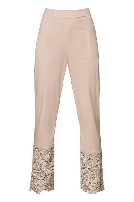 Buy_Aariyana Couture_Peach Georgette, Cotton, Lycra Embroidery Round Neck Kurta With Pants_Online_at_Aza_Fashions