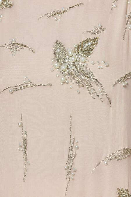 Aariyana Couture_Peach Georgette, Cotton, Lycra Embroidery Round Neck Kurta With Pants_at_Aza_Fashions