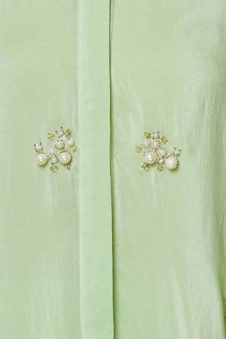 Buy_Aariyana Couture_Green Crepe, Bamboo Beads, Sequins Bandeau Embroidered Kaftan With Dhoti Pants