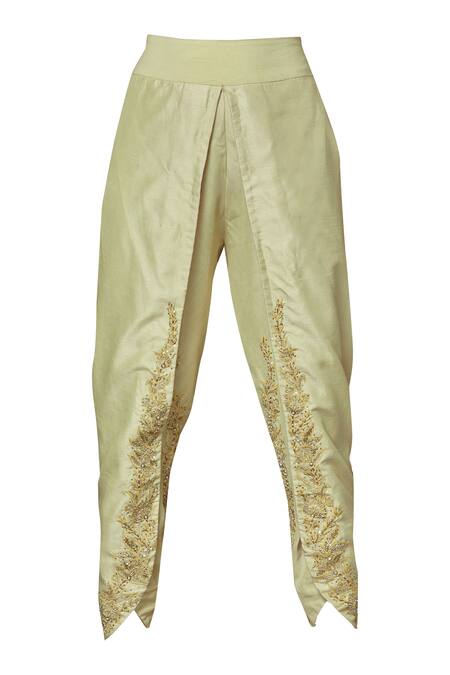 Shop_Ariyana By Aza_Yellow Crepe, Bamboo Beads, Sequins Bandeau Embroidered Kaftan With Dhoti Pants _Online_at_Aza_Fashions