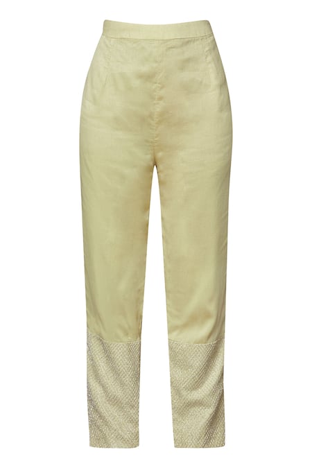 Aariyana Couture_Yellow Georgette, Bamboo, Silk Embroidery Round Neck Kurta With Pants_Online_at_Aza_Fashions